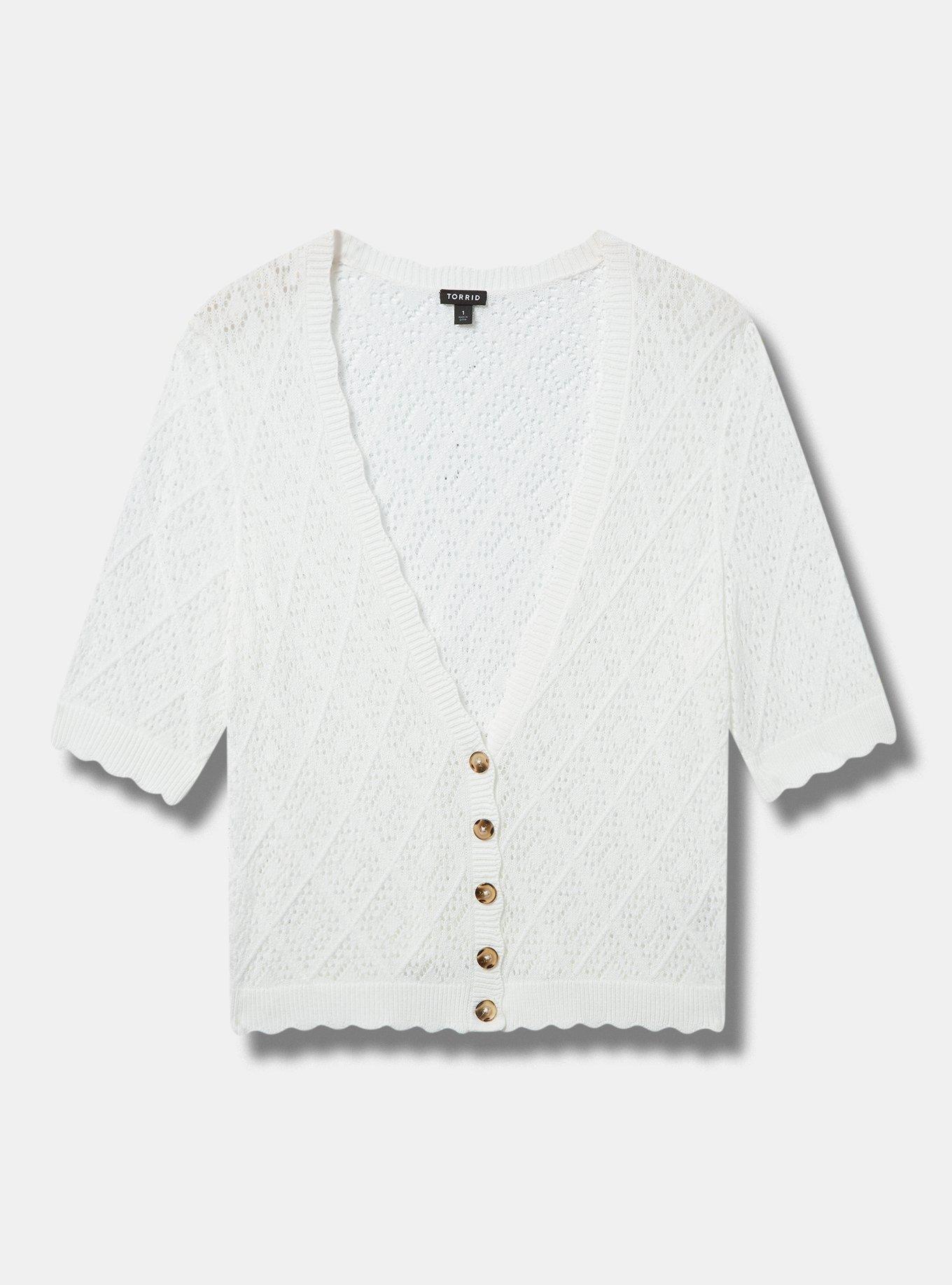 Plus Size Pointelle Cardigan Button Front Cropped Sweater Torrid