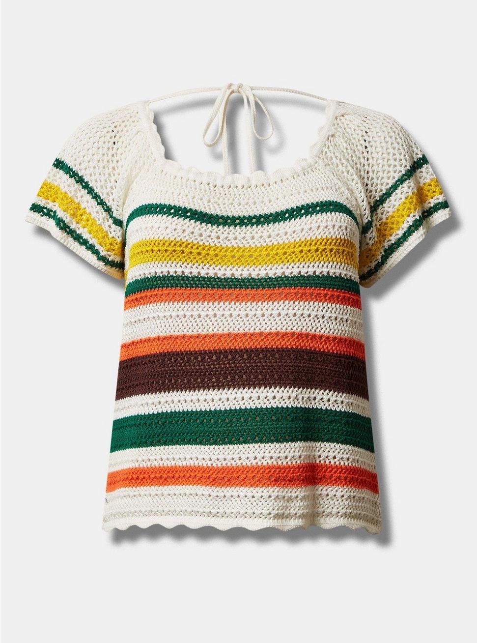 Plus Size Pullover Square Neck Flutter Sleeve Sweater, MULTI STRIPE, hi-res