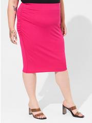 Plus Size Midi Rib Shirred Waist Pencil Skirt, PINK PEACOCK, alternate