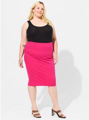 Plus Size Midi Rib Shirred Waist Pencil Skirt, PINK PEACOCK, hi-res