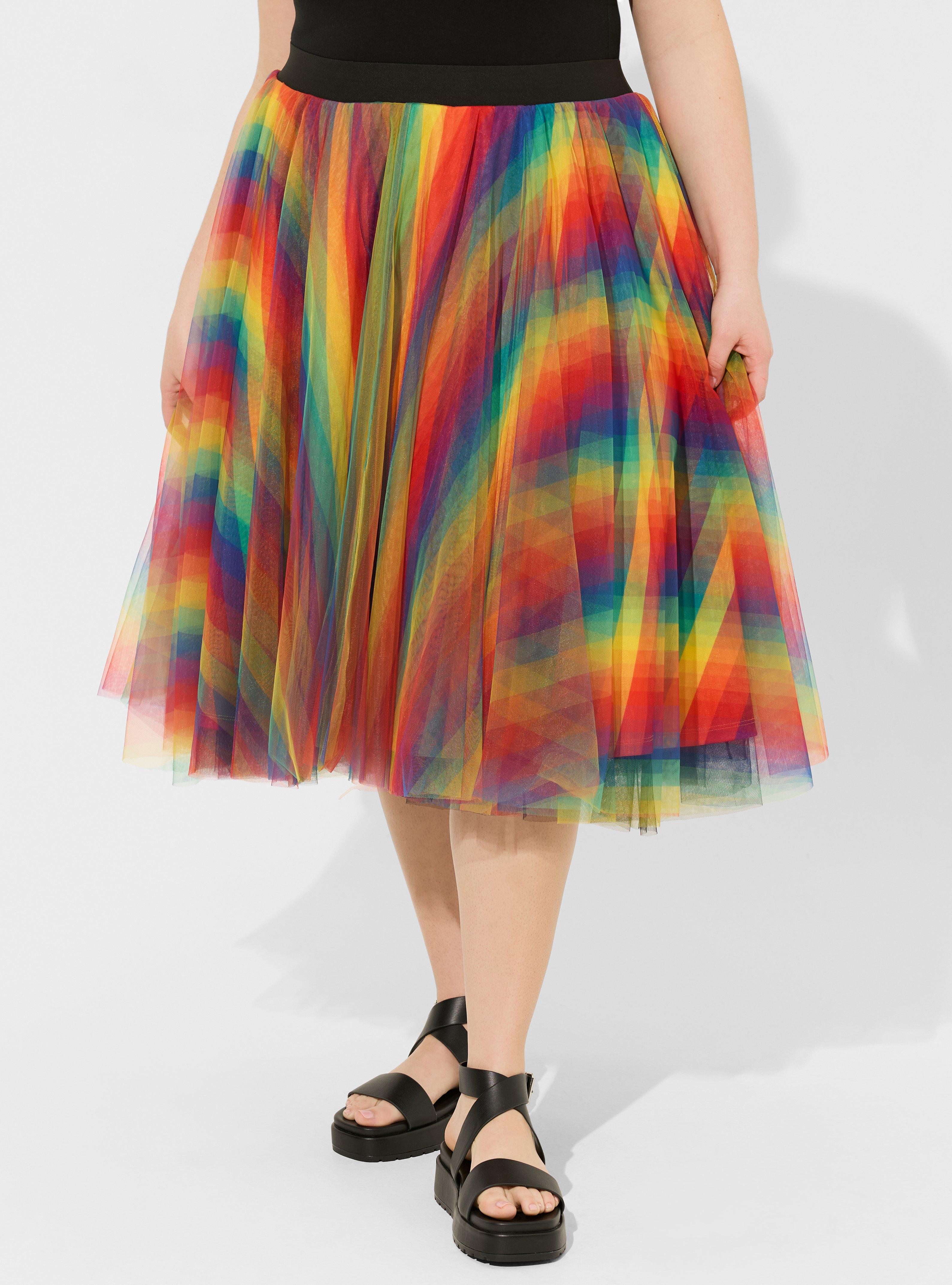 Pride Midi Tulle A-Line Skirt, RAINBOW, alternate