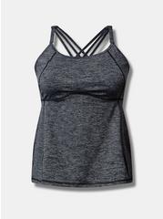 Performance Core Scoop Neck Strappy Back Active Tank with Mesh Support, BLACK GREY SPACE DYE, hi-res