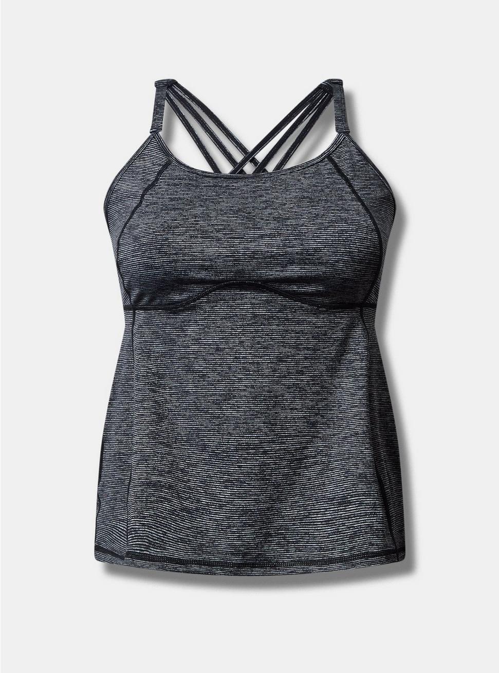 Performance Core Scoop Neck Strappy Back Active Tank with Mesh Support, BLACK GREY SPACE DYE, hi-res