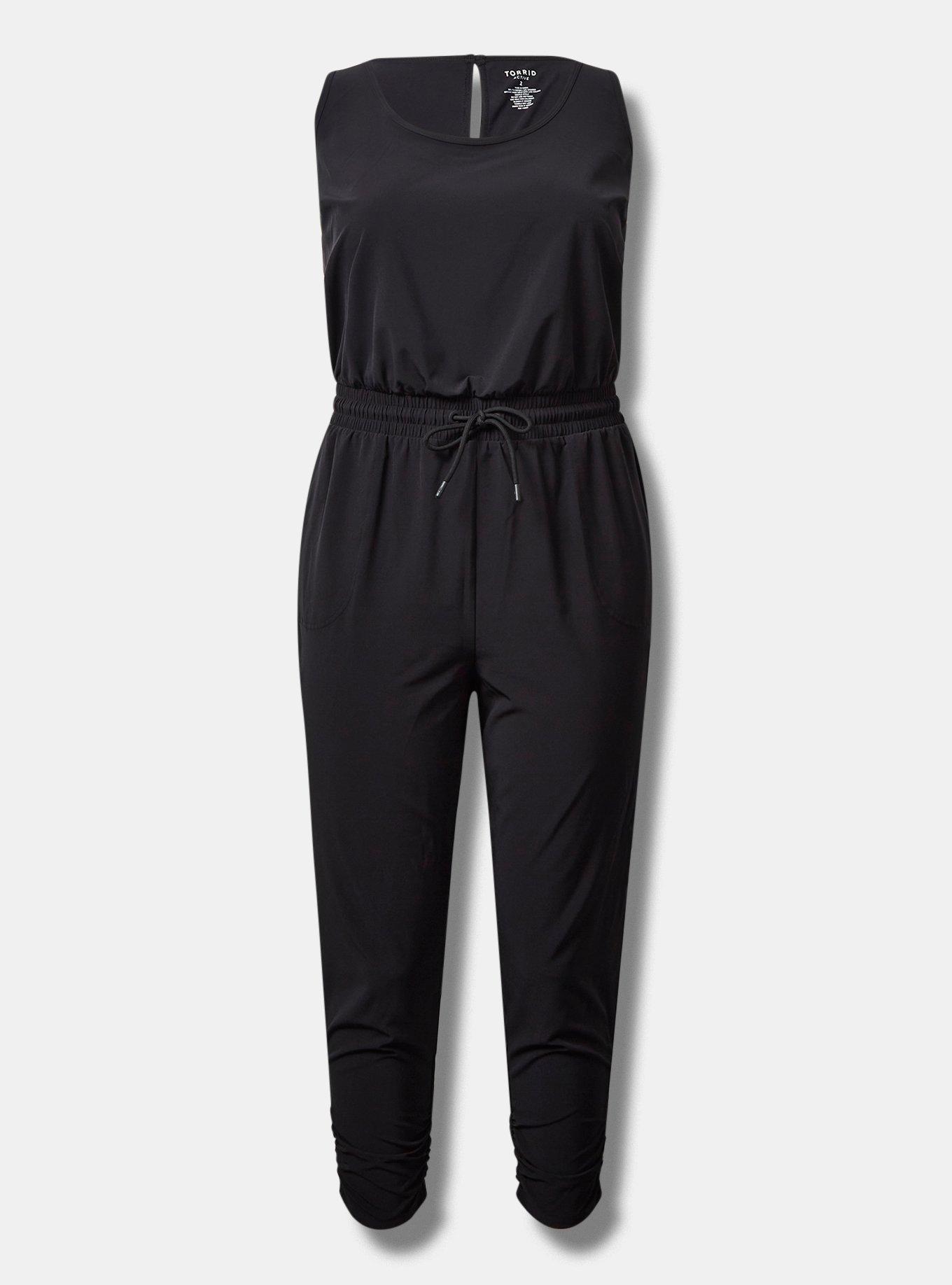 Stretch Woven Active Full Length Jumpsuit With Surplice Back