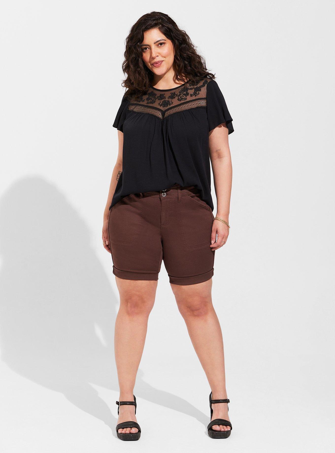 Plus Size - Washable Crinkle Gauze Flutter Sleeve Lace Mix Top - Torrid