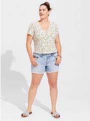 Fitted Supersoft Rib V-Neck Lace Trim Button Crop Tee, DITSY FLORAL, alternate