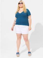 Fitted Supersoft Rib V-Neck Lace Trim Button Crop Tee, LEGION BLUE, alternate