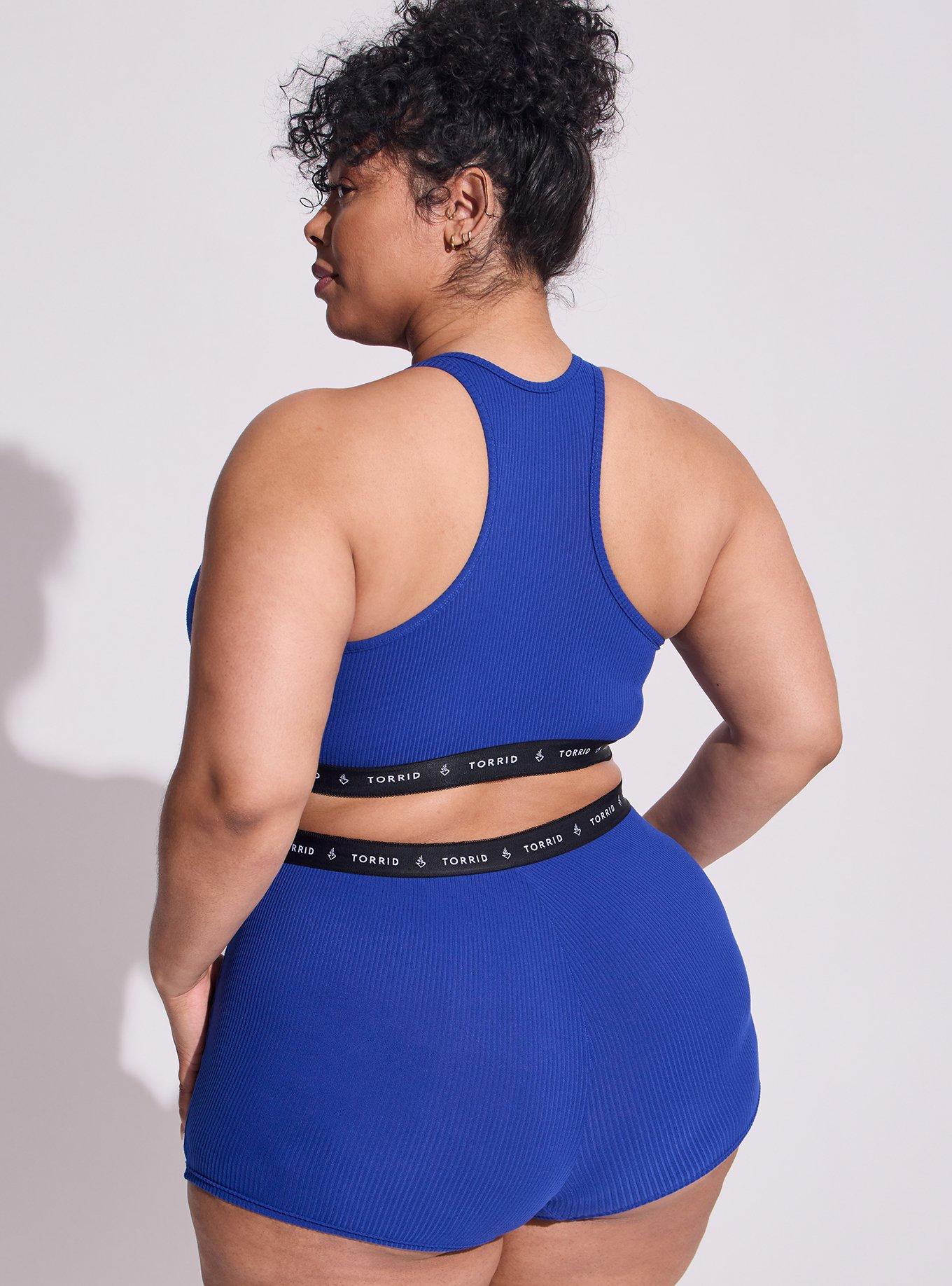 Plus Size Cotton Ribbed Mid-Rise Shortie Logo Panty, SURF THE WEB BLUE, alternate