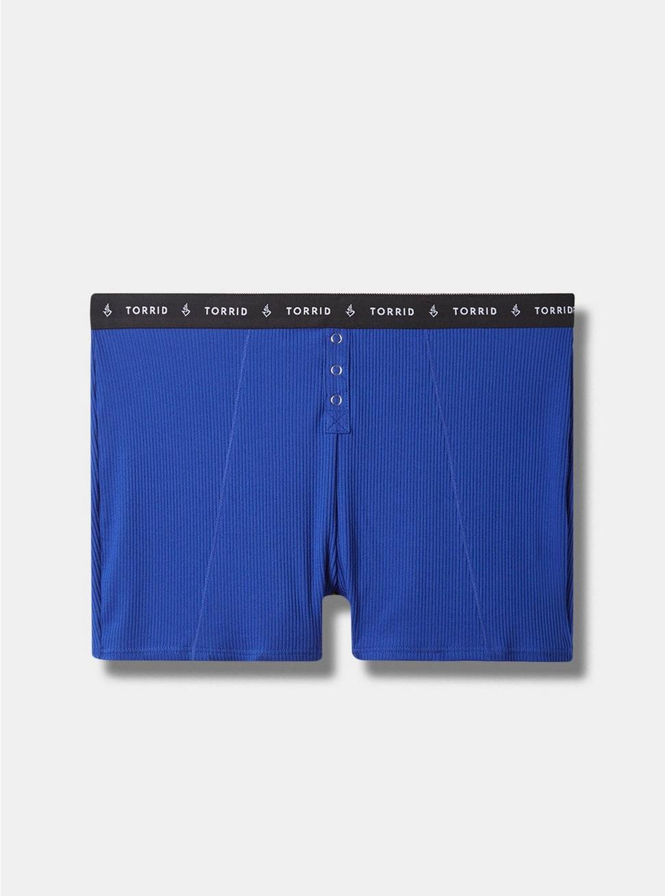 Plus Size Cotton Ribbed Mid-Rise Shortie Logo Panty, SURF THE WEB BLUE, hi-res