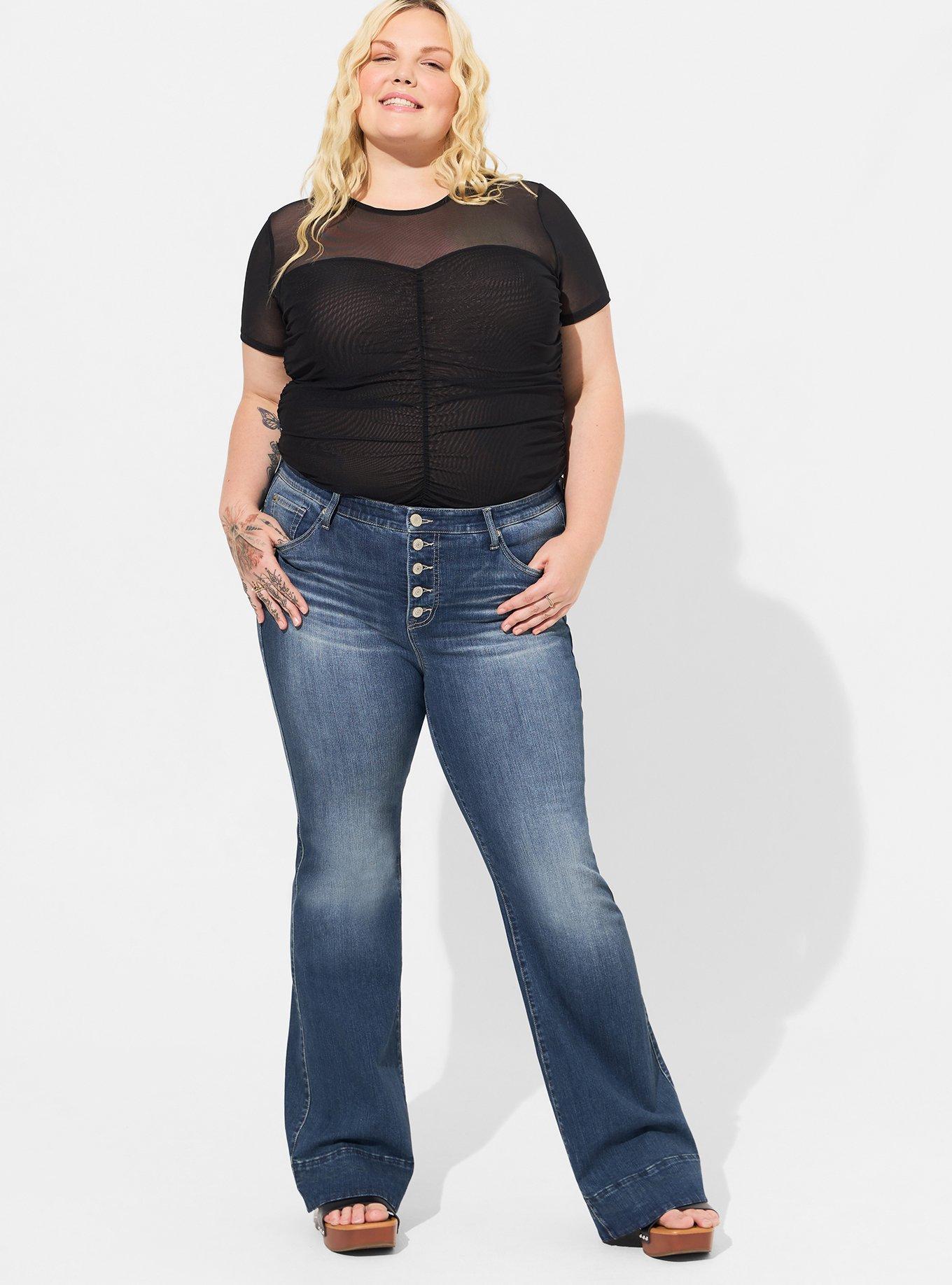 Stretch Mesh Crew Neck Ruched Top, DEEP BLACK, alternate