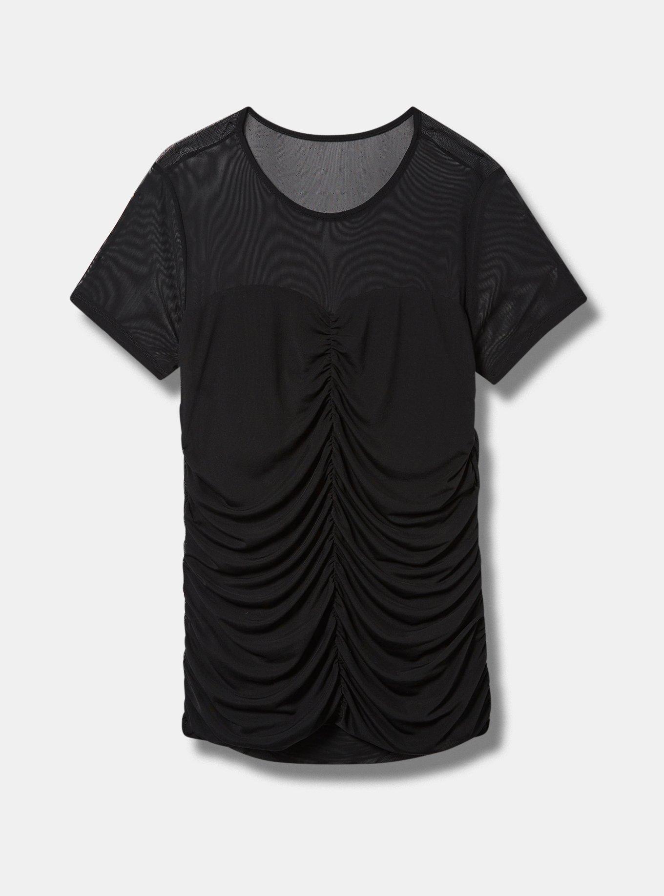 Plus Size Stretch Mesh Crew Neck Ruched Top Torrid