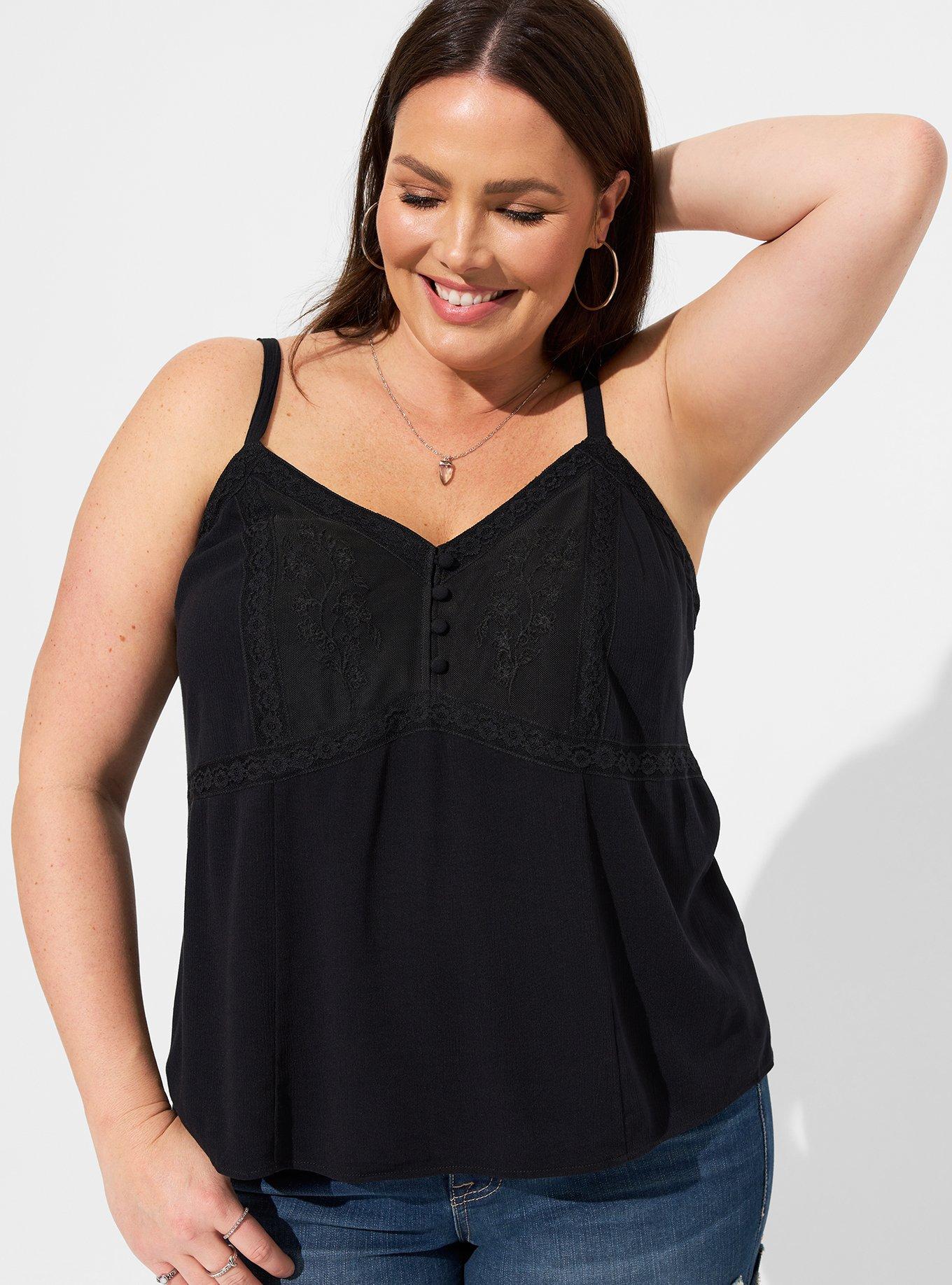 Plus Size - Washable Crinkle Gauze Embroidered Babydoll Tank Top - Torrid