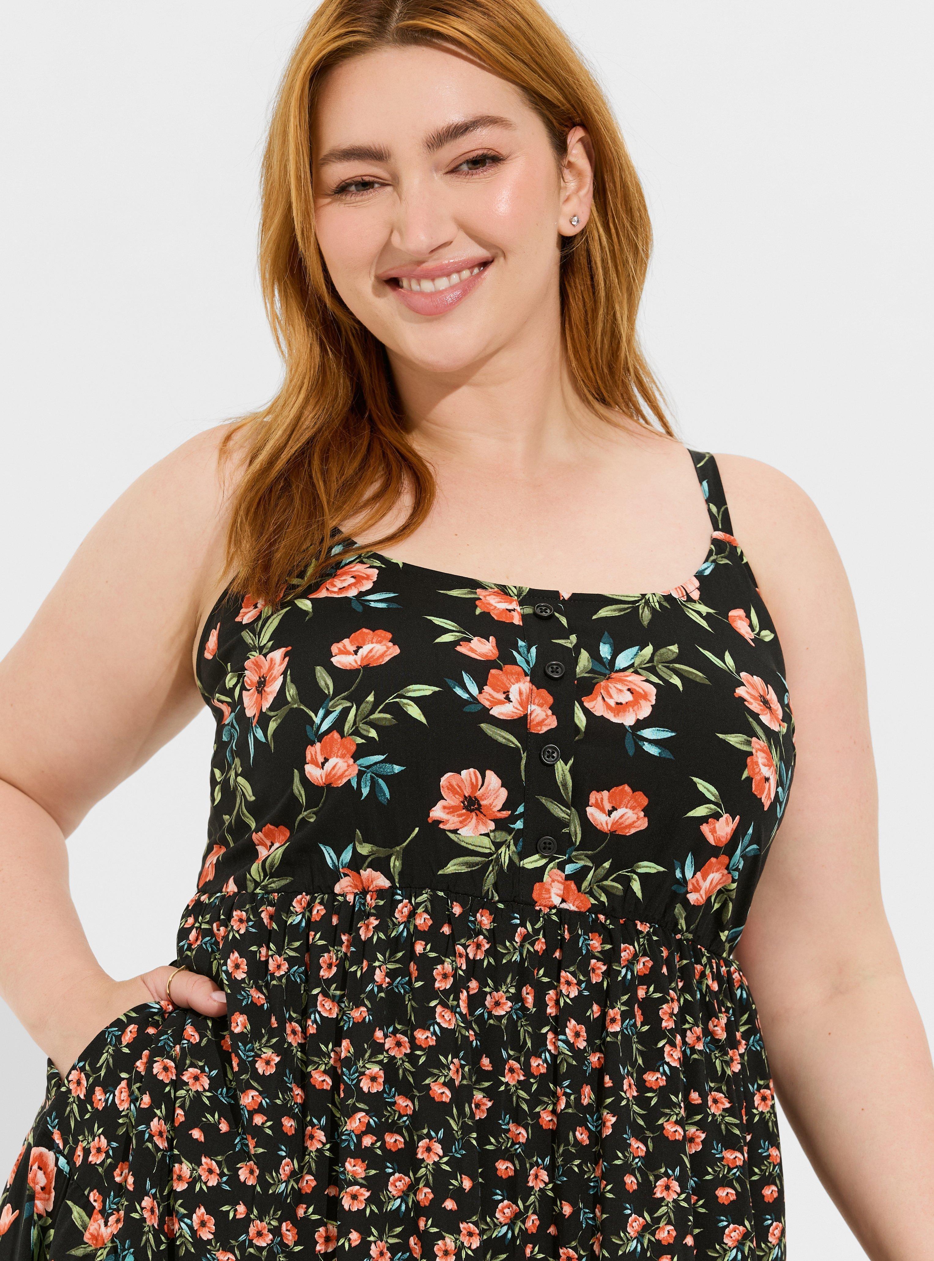 Torrid Black Floral Tiered Challis 2024 Maxi Dress