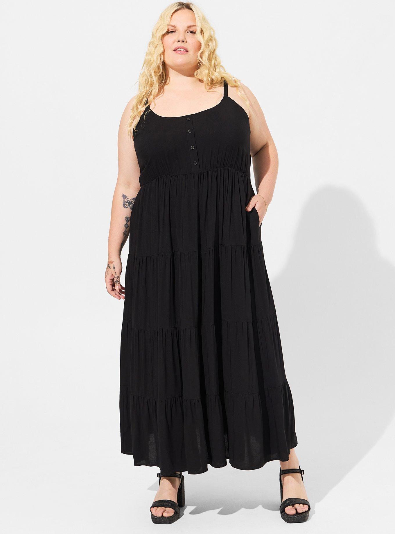 Maxi Challis Tiered Dress, DEEP BLACK, hi-res
