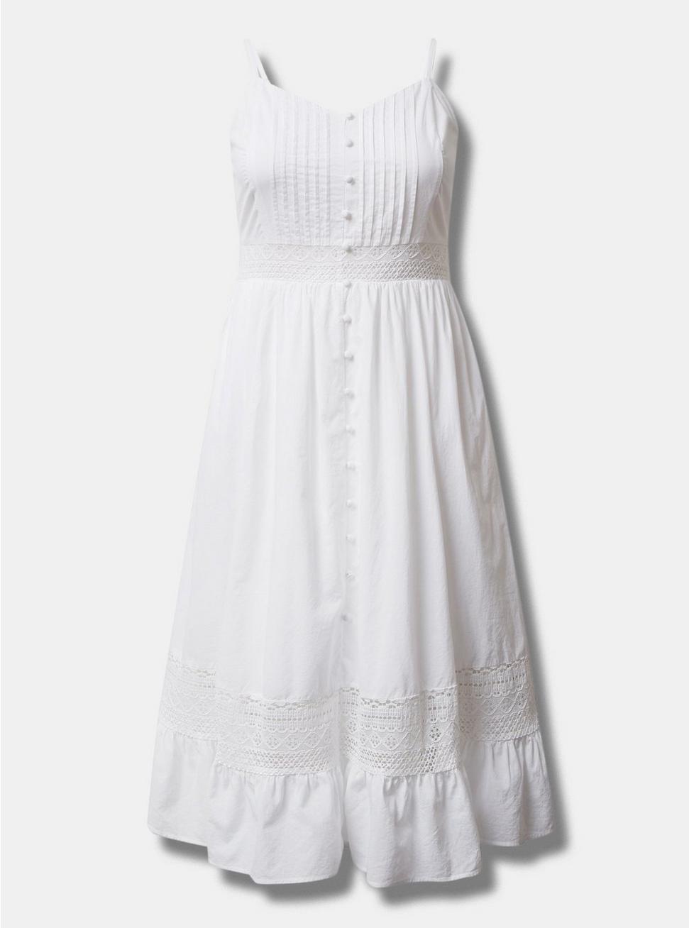 Midi Voile Stripe Lace Sleeveless Dress, BRIGHT WHITE, hi-res