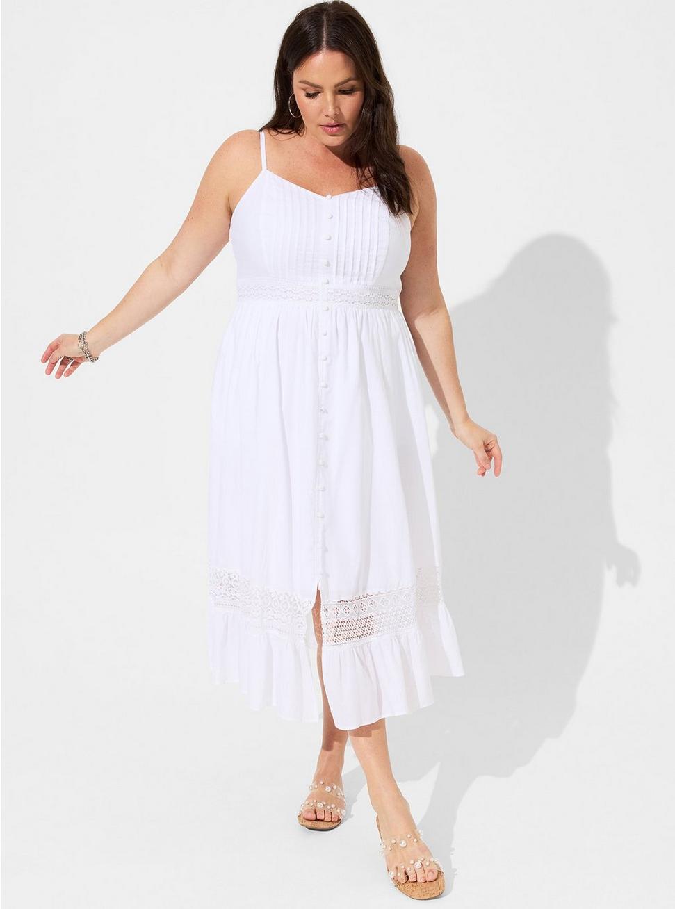 Midi Voile Stripe Lace Sleeveless Dress, BRIGHT WHITE, hi-res