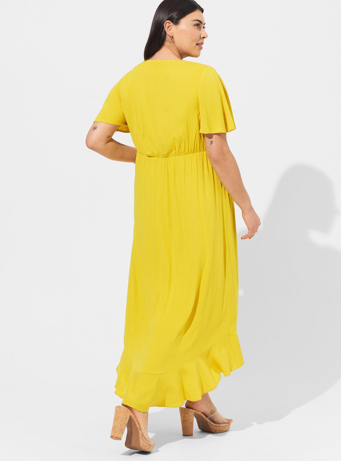 Maxi Rayon Slub Surplice Wrap Dress, SULPHUR, alternate