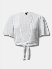 Cardigan Tie Front Shrug Sweater, BRIGHT WHITE, hi-res