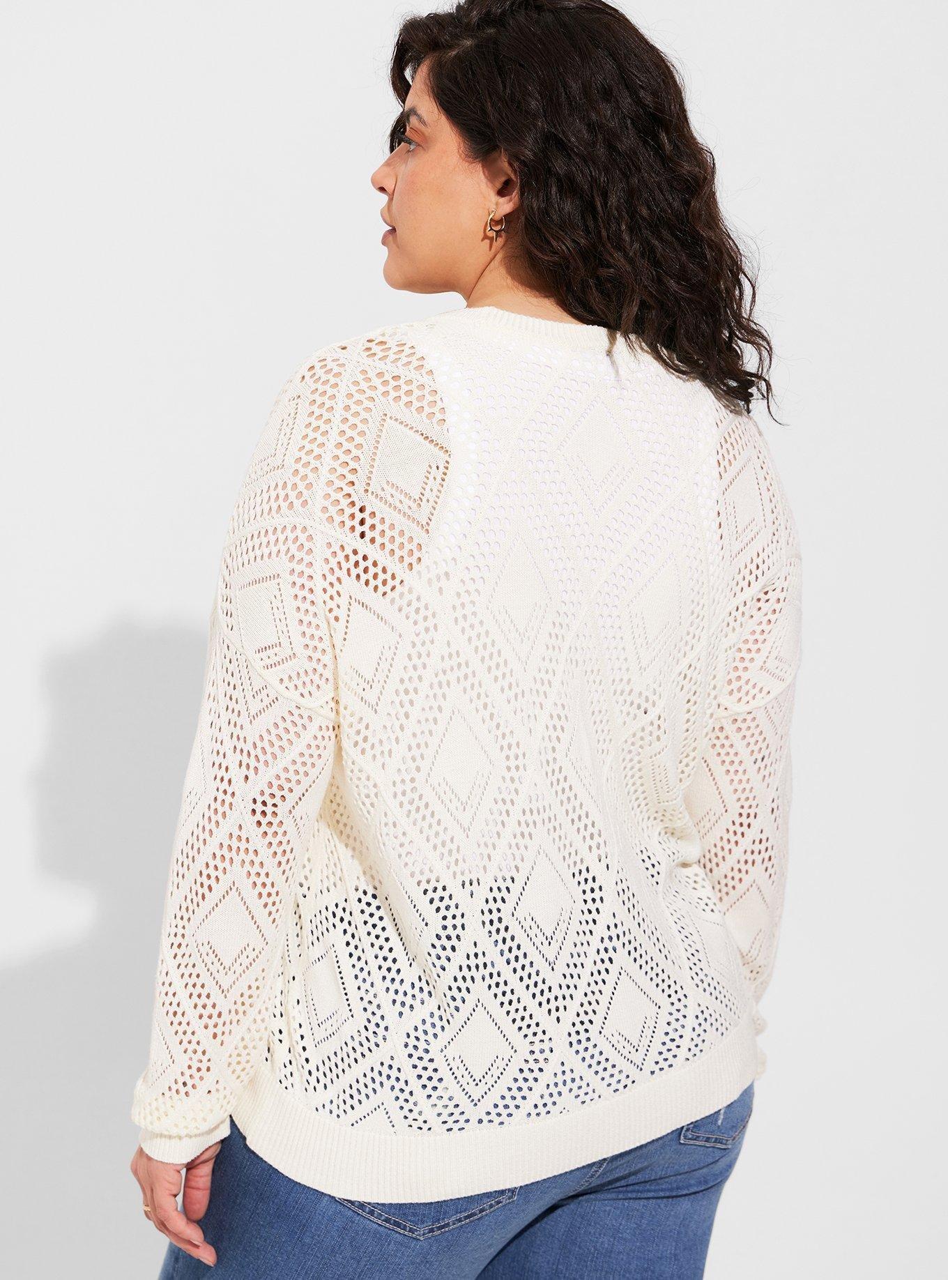 Plus Size - Pointelle Pullover Short Sleeve Sweater - Torrid