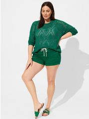Pointelle Pullover Long Sleeve Sweater, GREEN JACKET, alternate
