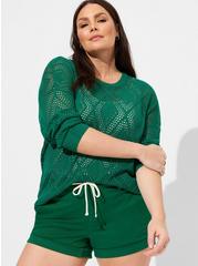 Pointelle Pullover Long Sleeve Sweater, GREEN JACKET, hi-res