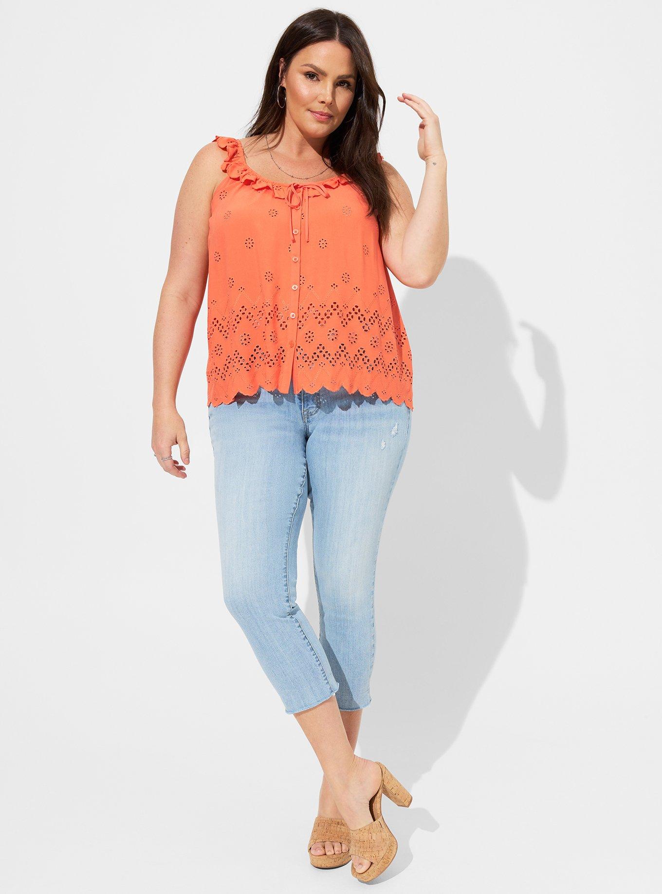 Plus Size - Eyelet Ruffle Tie Front Tank Top - Torrid