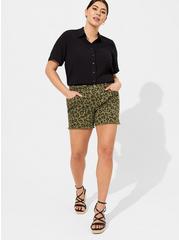 Plus Size Lizzie Rayon Slub Button Up Short Sleeve Crop Shirt, DEEP BLACK, alternate
