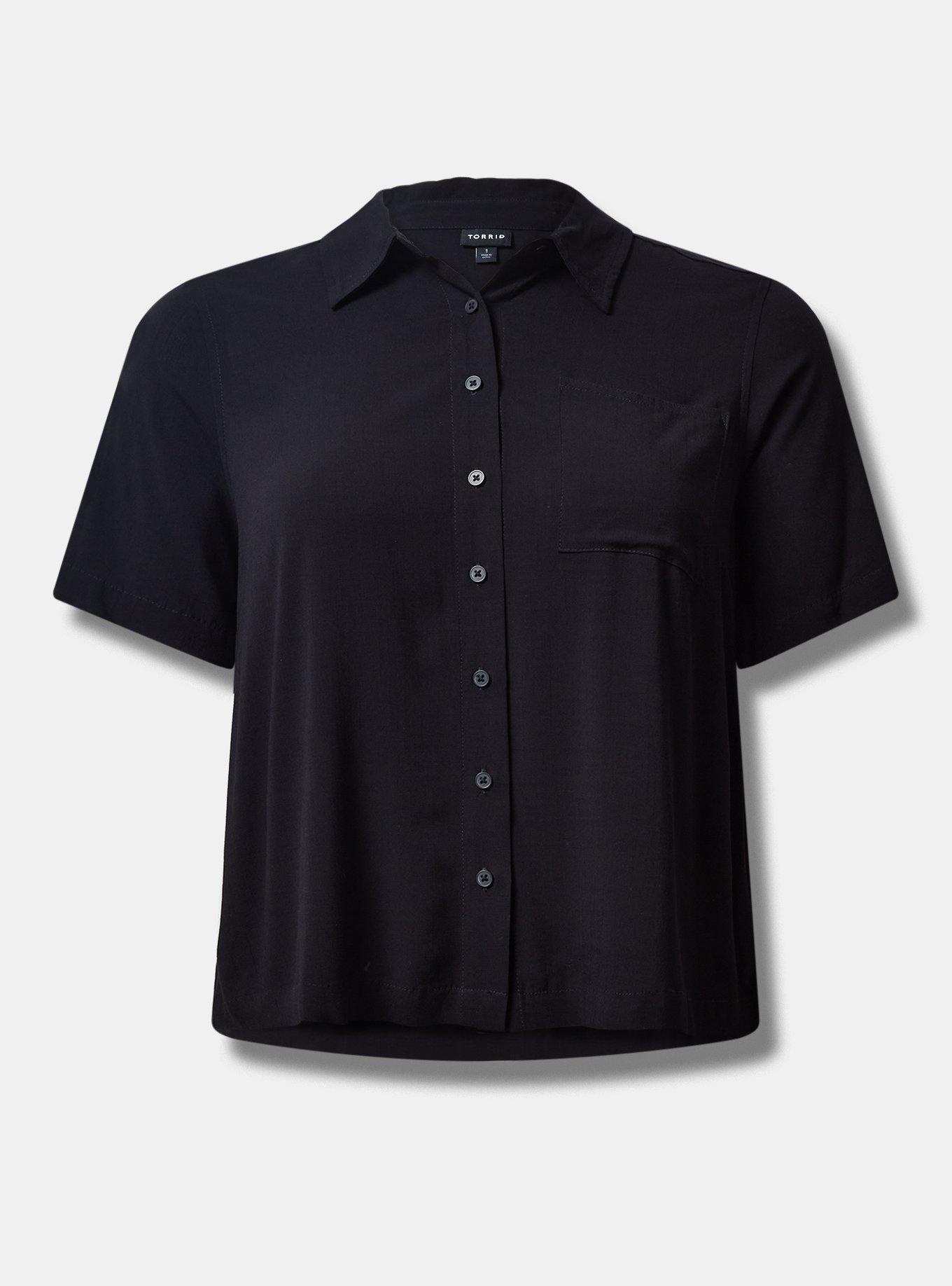 Plus Size - Lizzie Rayon Slub Button Up Short Sleeve Crop Shirt - Torrid
