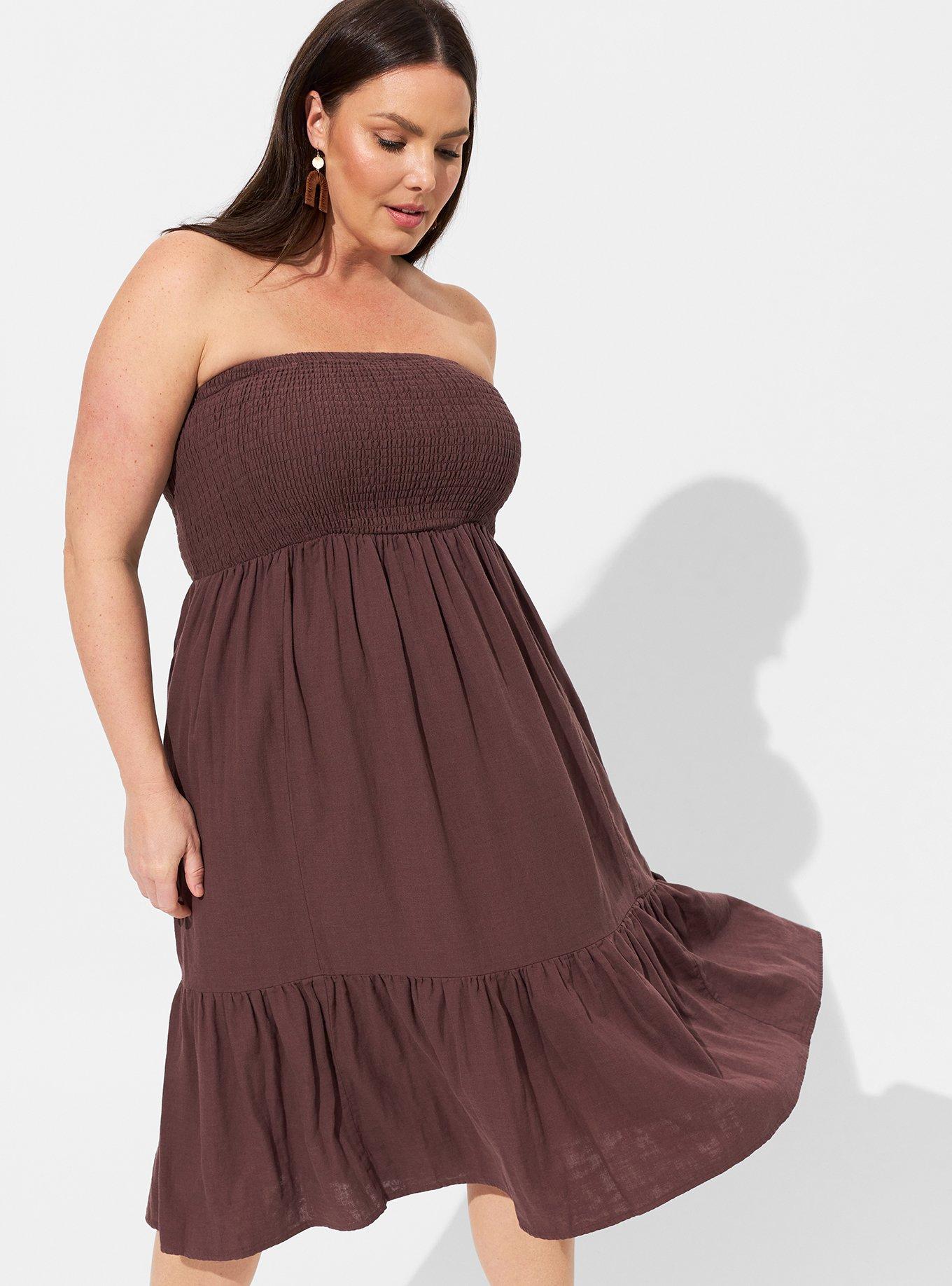 Plus Size - Midi Double Gauze Smocked Tiered Tube Dress - Torrid