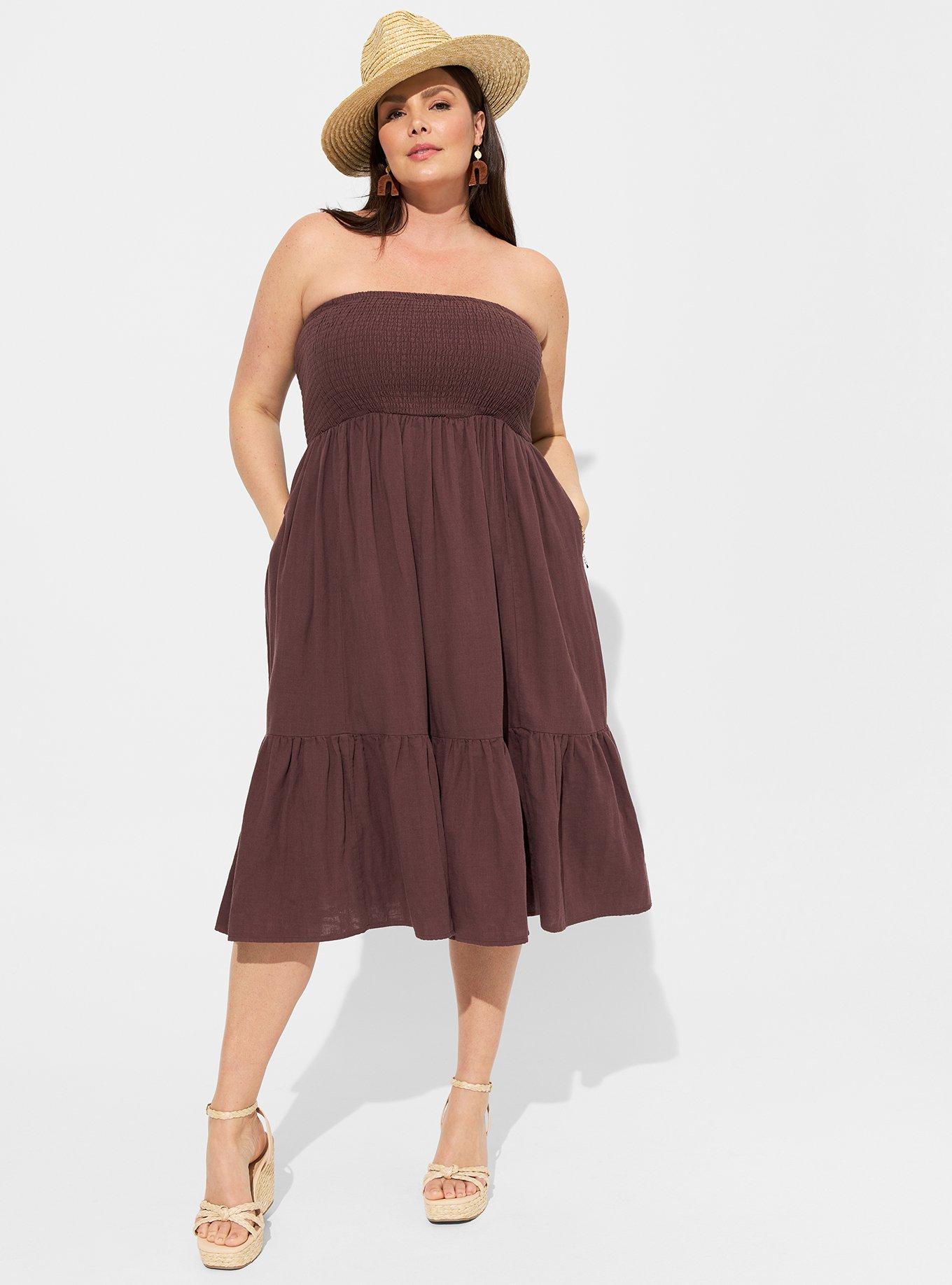 Plus Size - Midi Double Gauze Smocked Tiered Tube Dress - Torrid