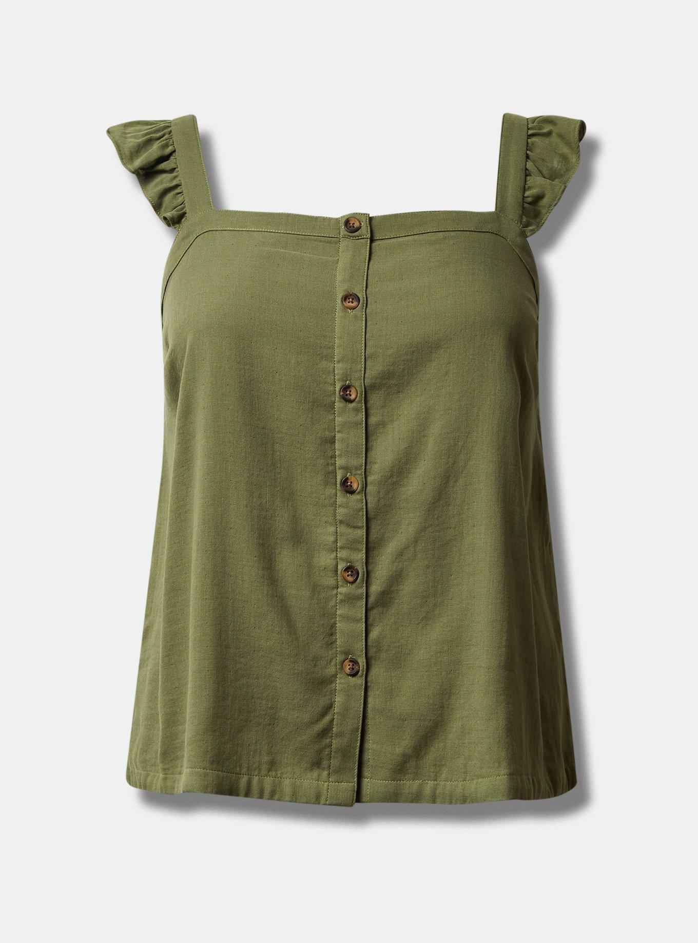 Plus Size Double Gauze Ruffle Button Front Tank Top Torrid