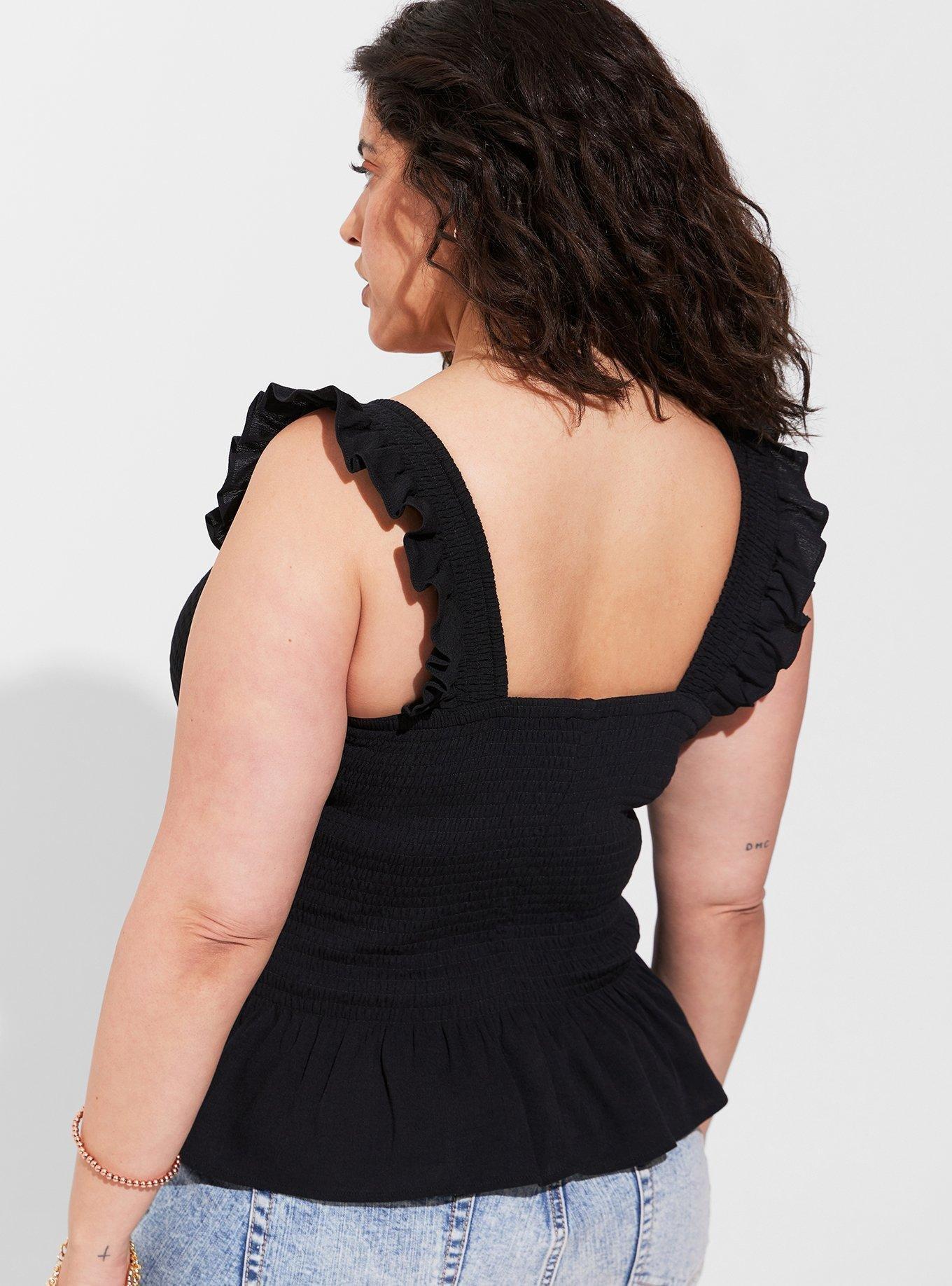 Peplum Washable Crinkle Gauze Smocked Tank Top