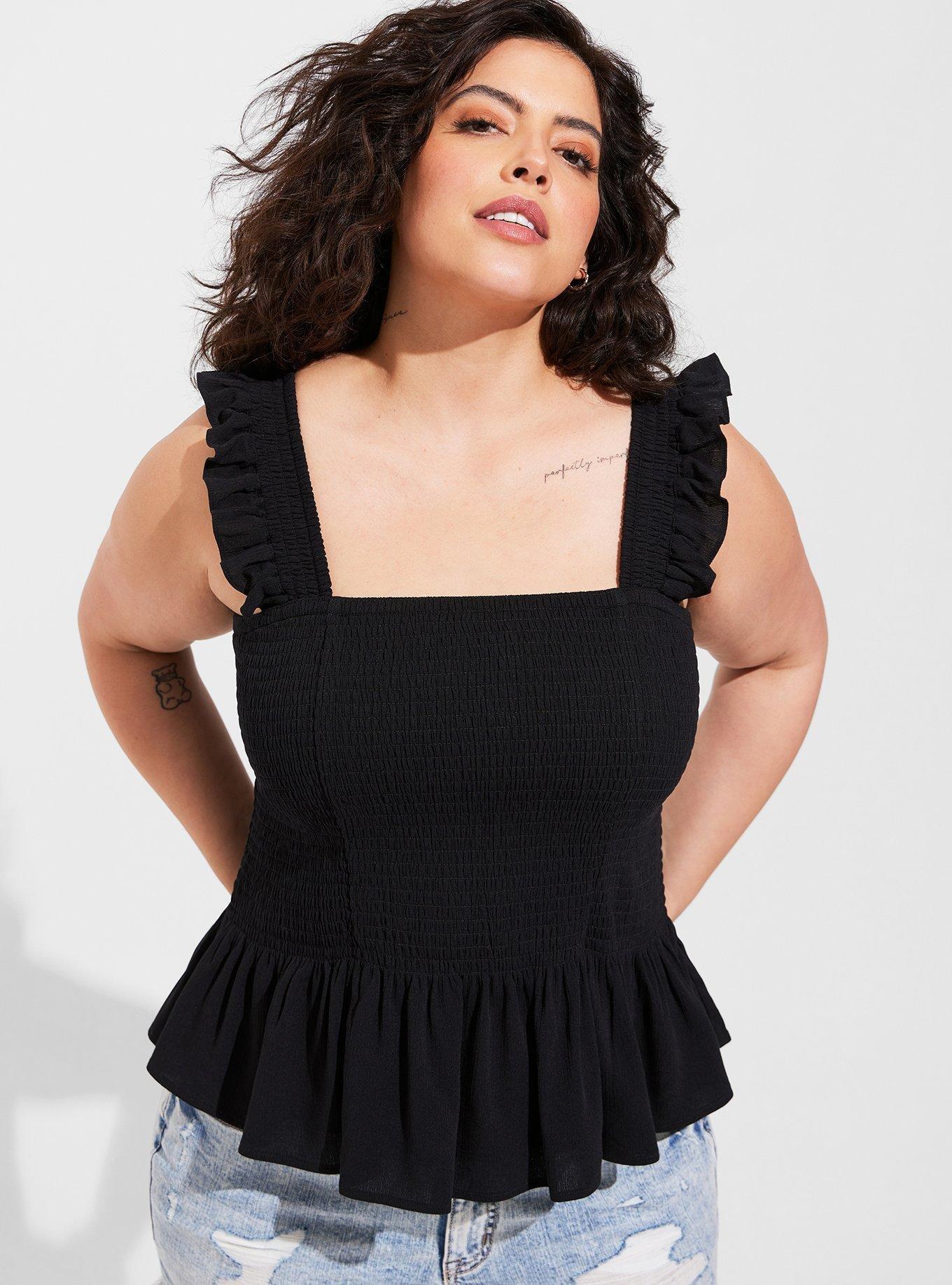 Plus Size - Peplum Washable Crinkle Gauze Smocked Tank Top - Torrid