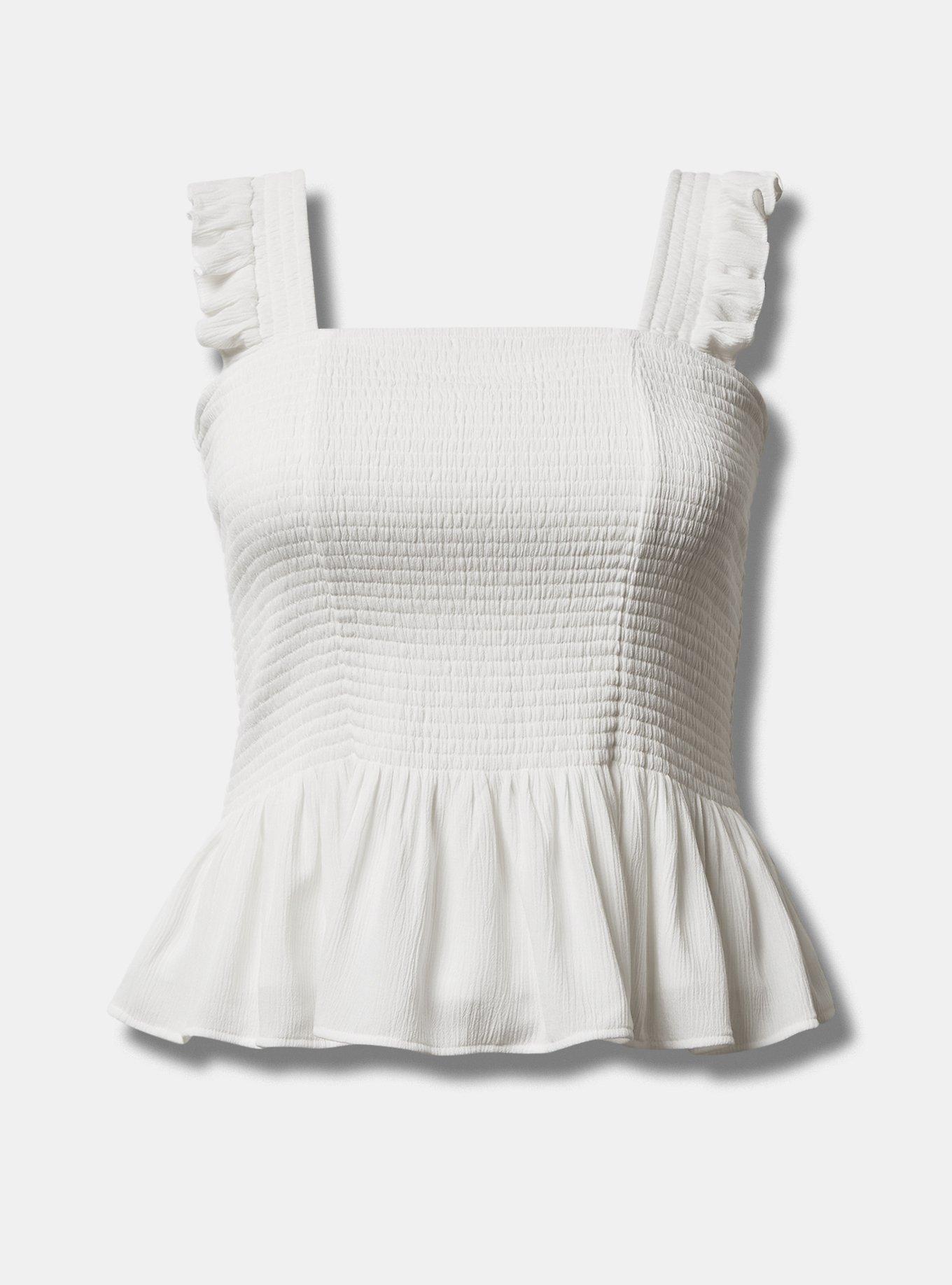 Peplum Washable Crinkle Gauze Smocked Tank Top