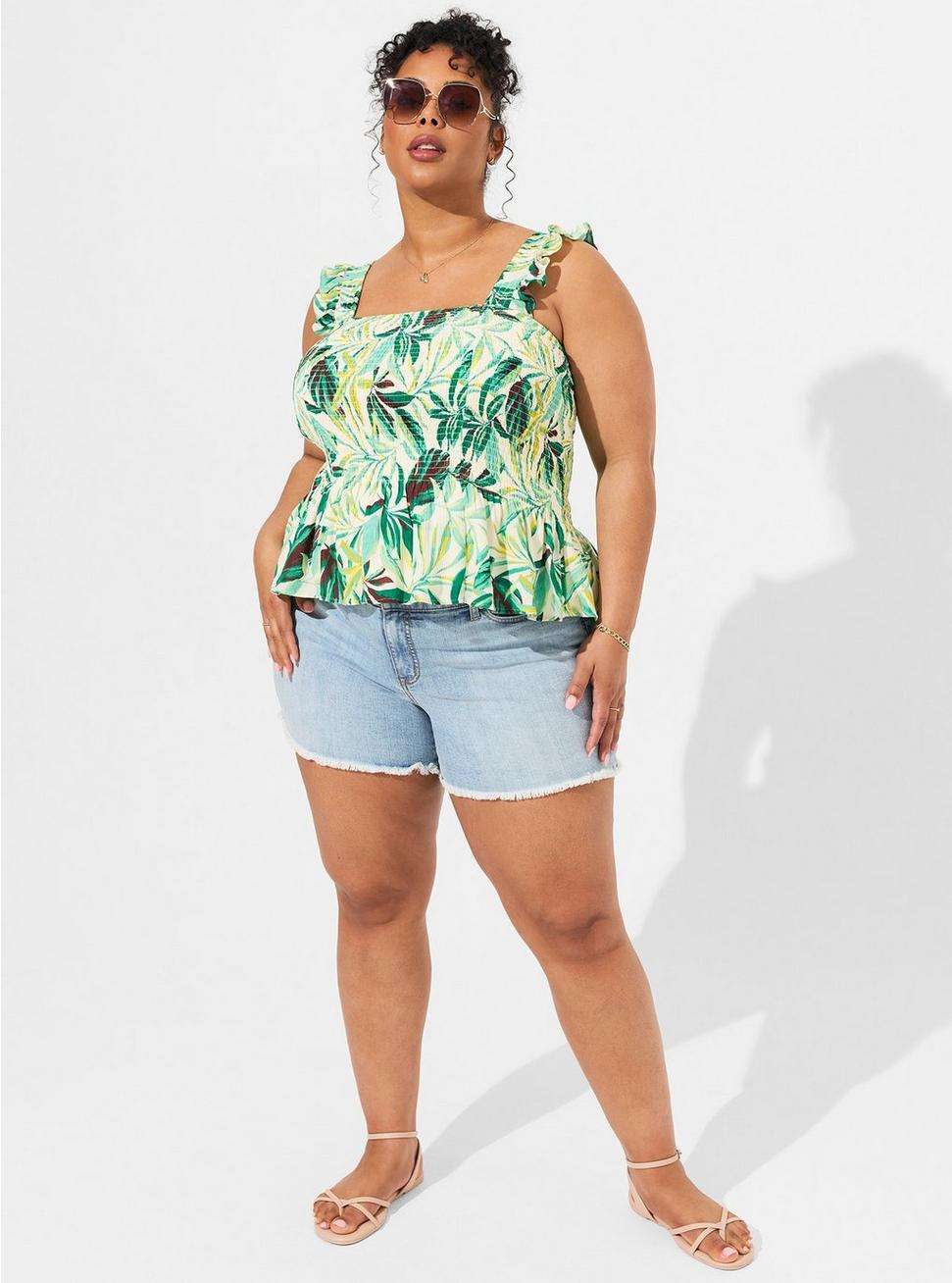 Plus Size - Peplum Washable Crinkle Gauze Smocked Tank Top Plus Size - Peplum Washable Crinkle Gauze Smocked Tank Top