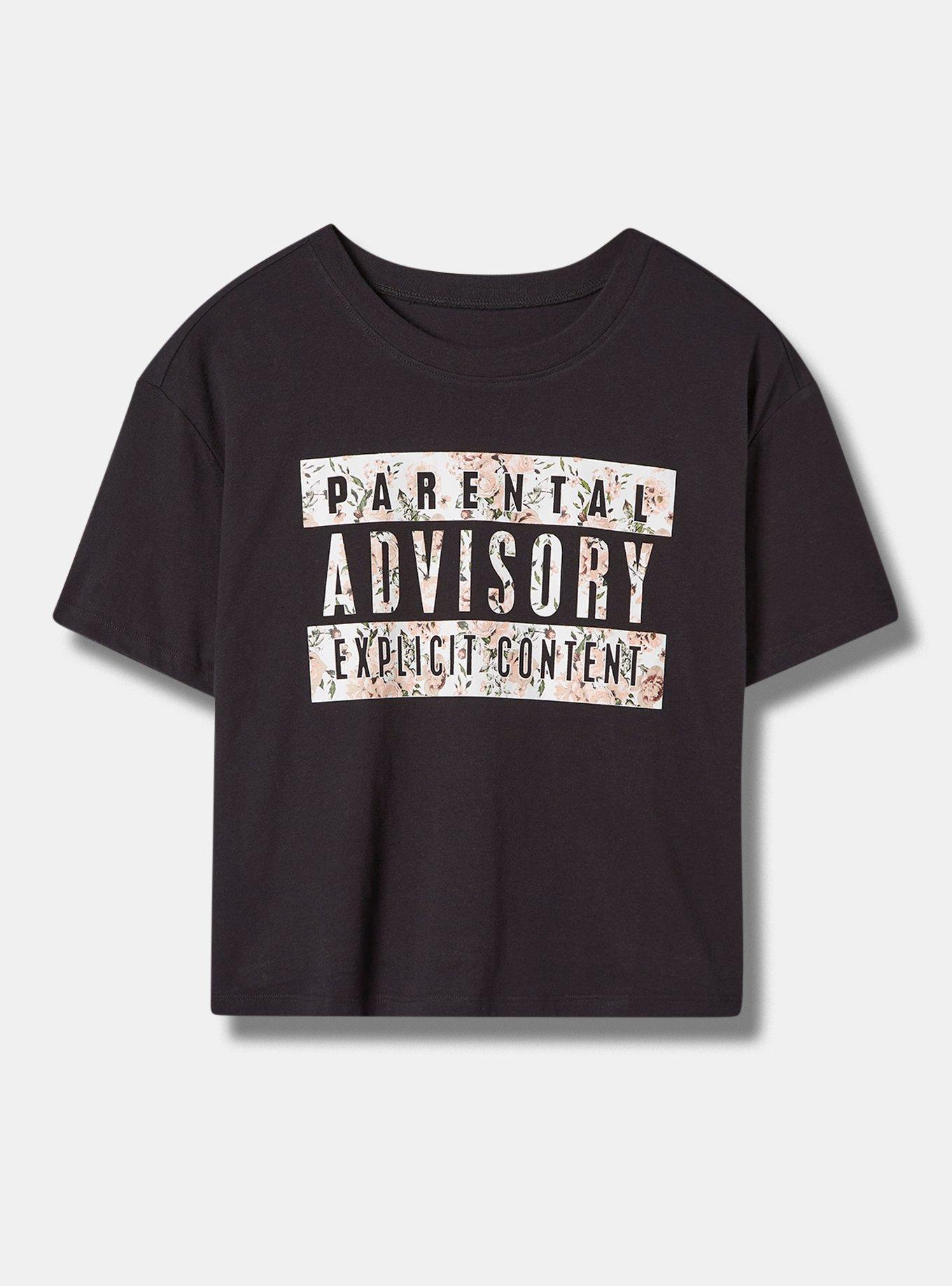 Parental Advisory Relaxed Fit Cotton Crew Crop Tee, DEEP BLACK, hi-res