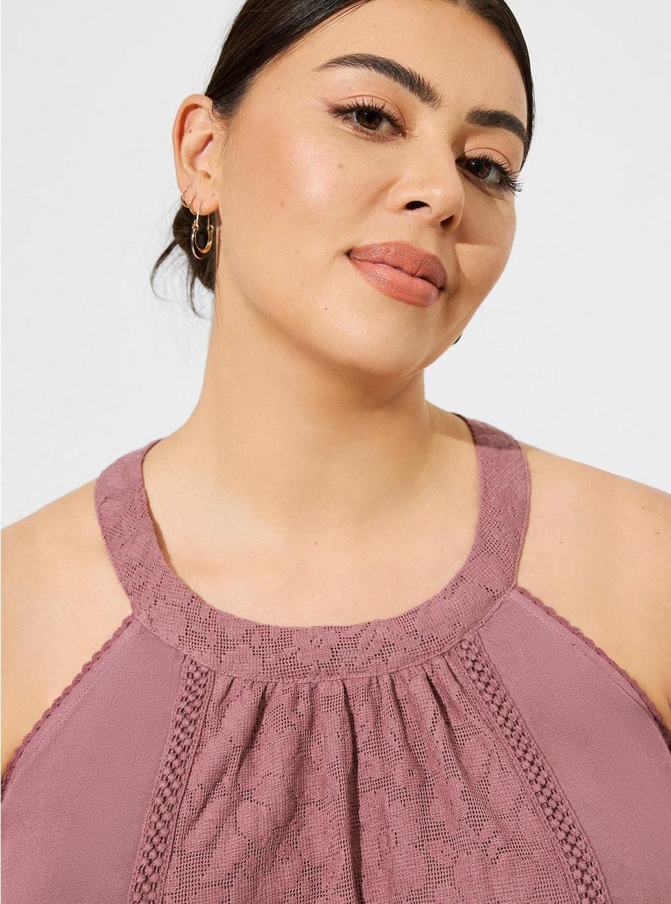 Plus Size Mixed Lace Halter, ROSE TAUPE, alternate