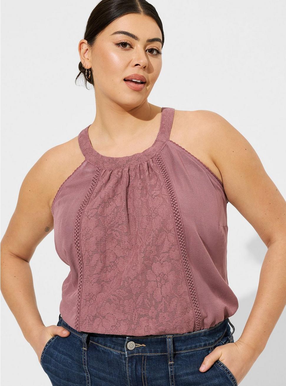 Plus Size Mixed Lace Halter, ROSE TAUPE, hi-res