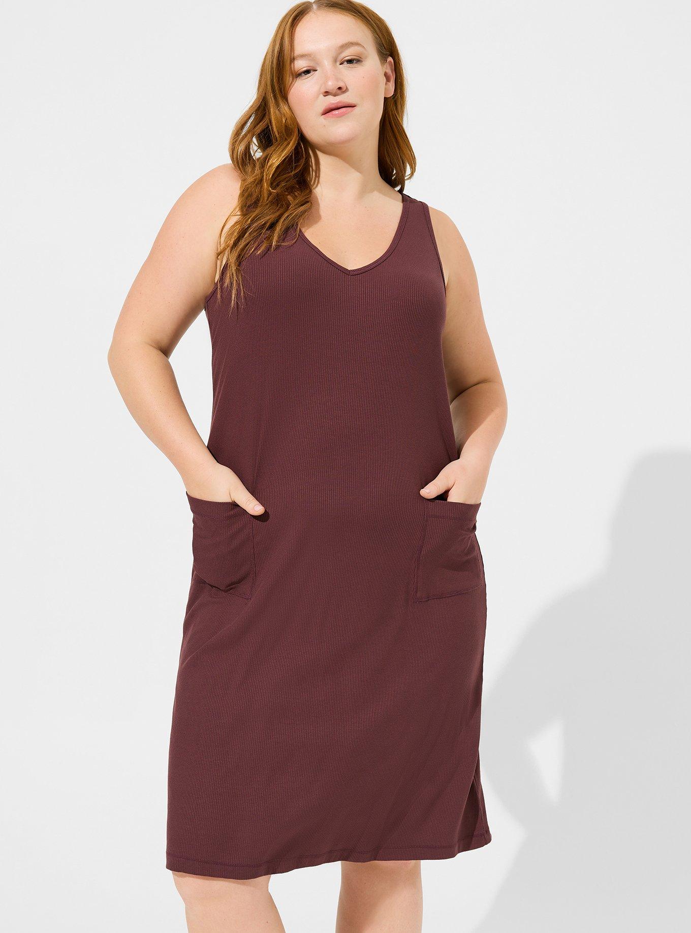 Plus Size - Super Soft Rib V-Neck Pocket Midi Lounge Gown - Torrid