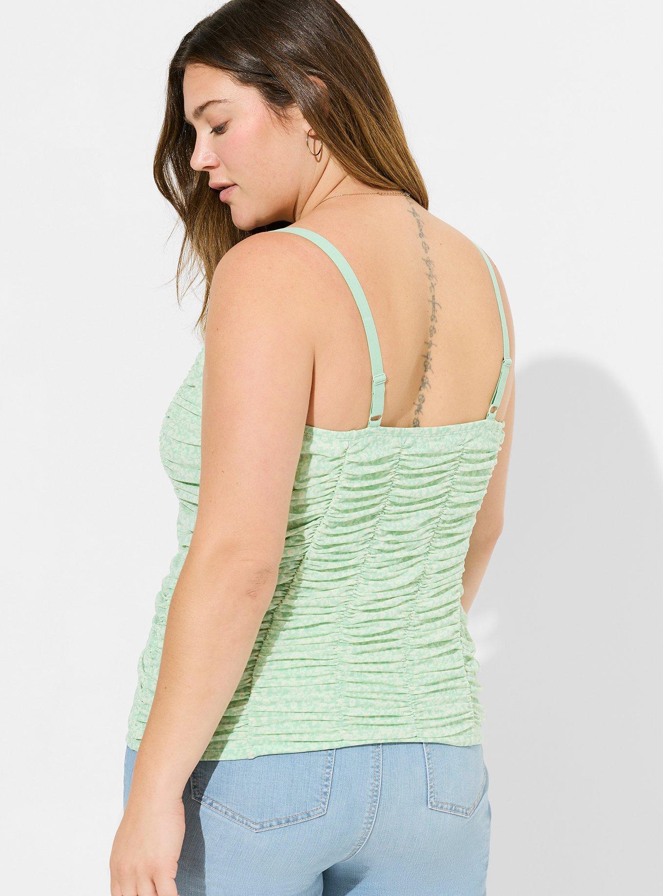 Stretch Mesh Cropped Shirred Cami