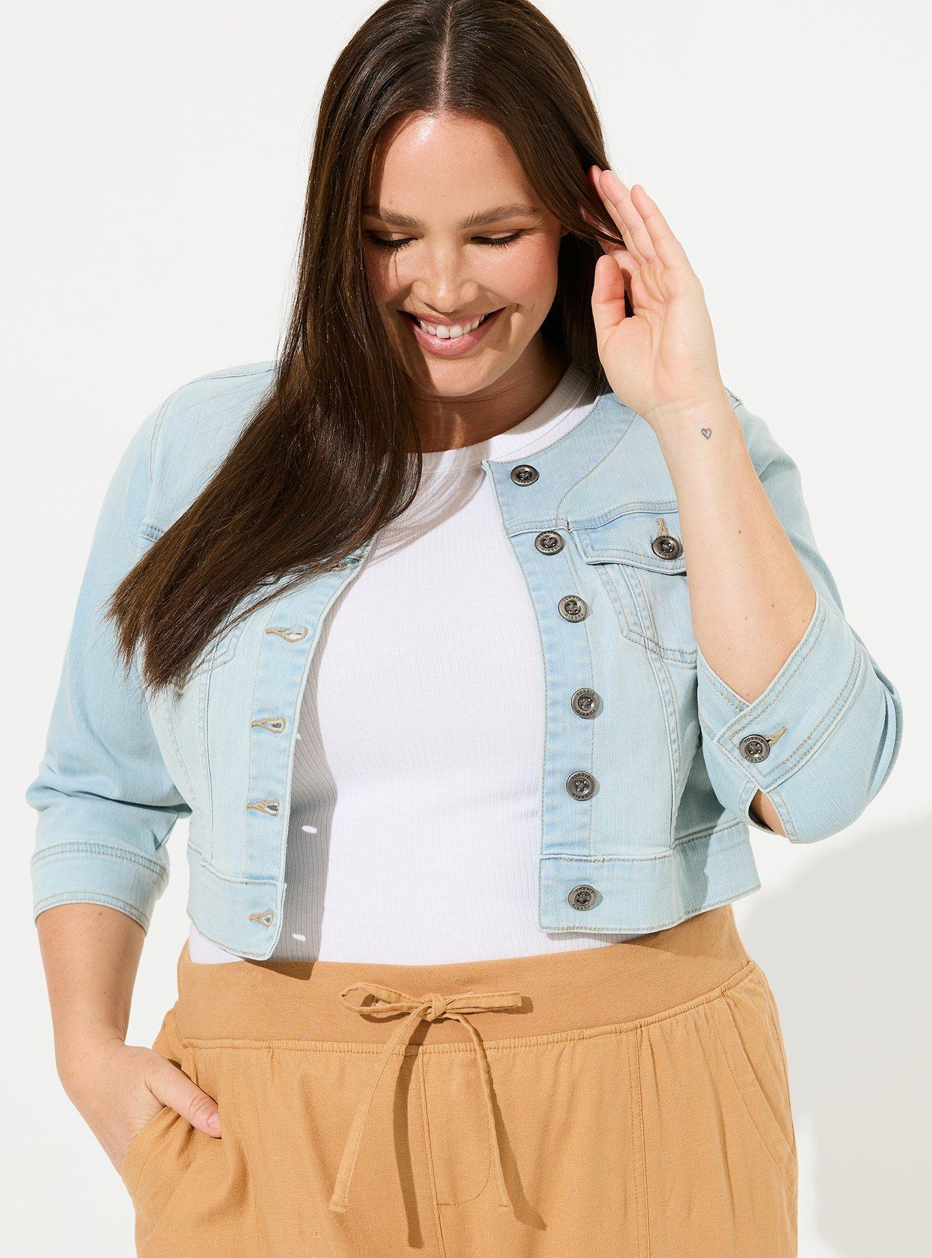 Plus Size - Denim Cropped Collarless Jacket - Torrid