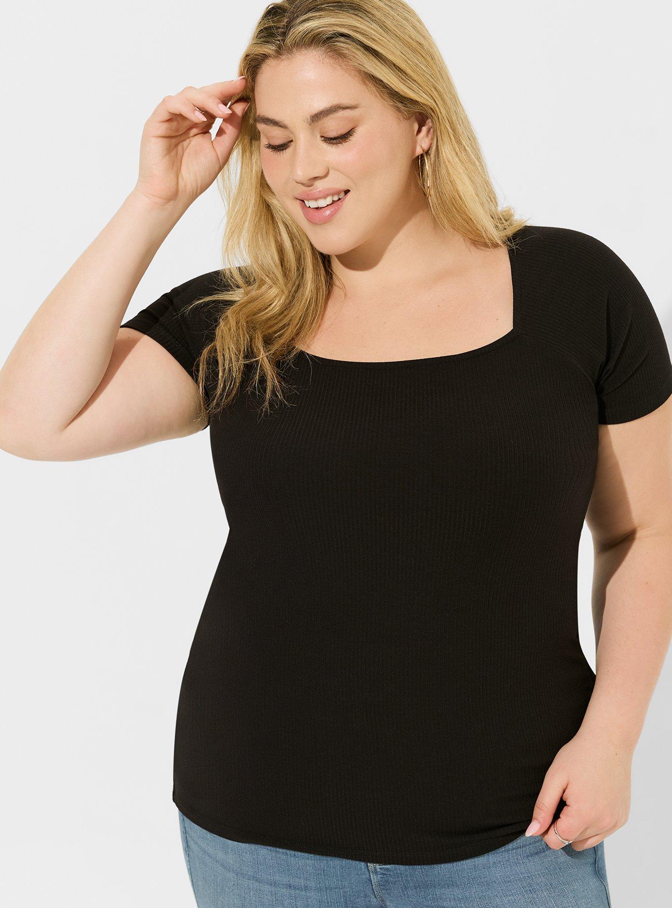 Fitted Super Soft Rib Square Neck Top, DEEP BLACK, alternate