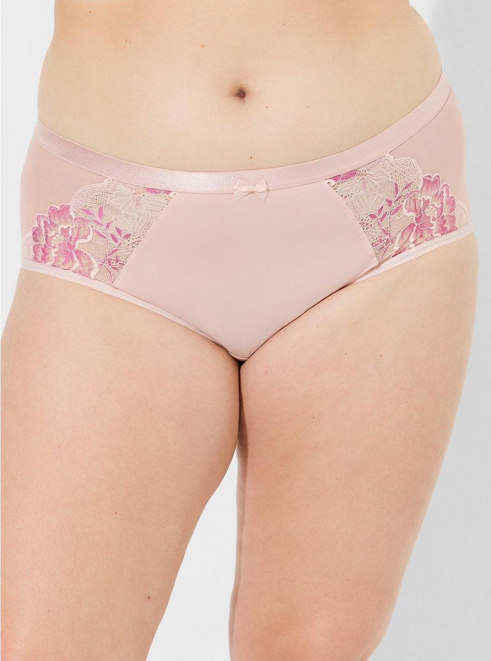 Floral X Dye Lace Mid Rise Hipster Panty, LOTUS AND FUCHSIA RED, alternate