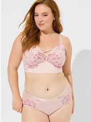 Floral X Dye Lace Mid Rise Hipster Panty, LOTUS AND FUCHSIA RED, hi-res