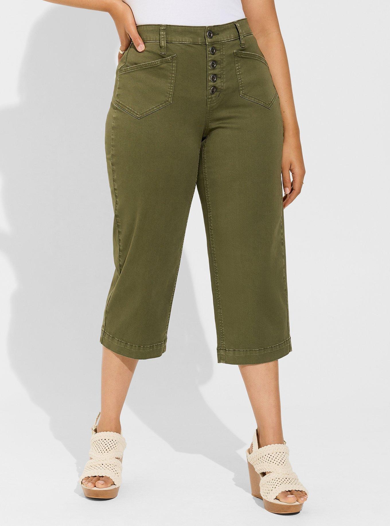 Crop Wide Leg Stretch Twill High Rise Patch Pocket Pant