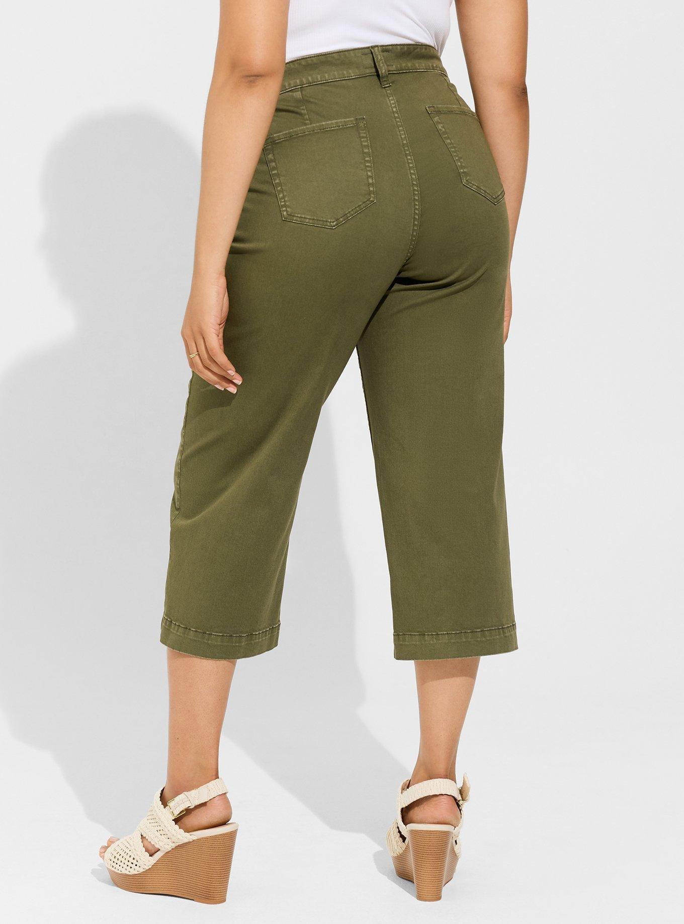 Crop Wide Leg Stretch Twill High Rise Patch Pocket Pant