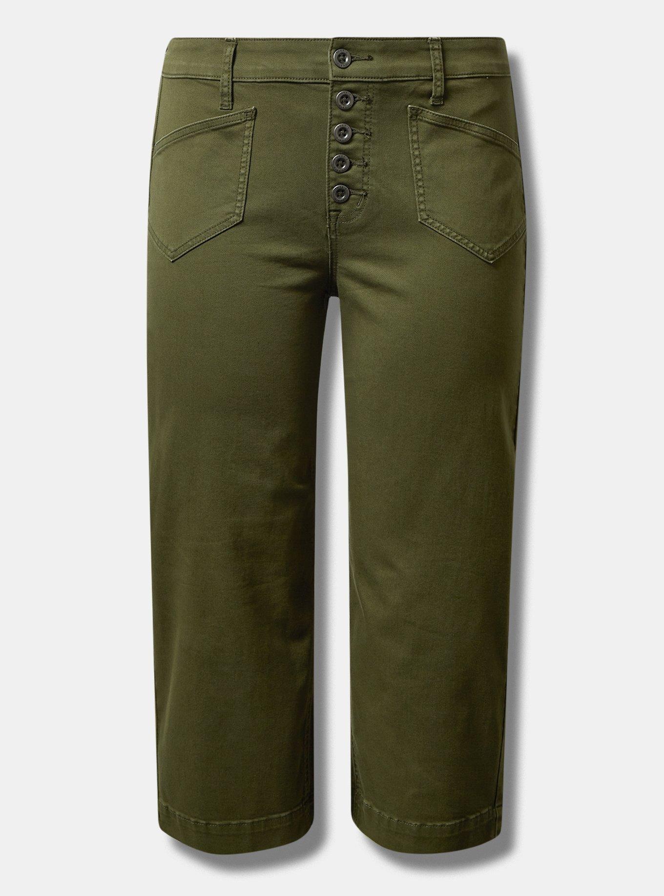 Crop Wide Leg Stretch Twill High Rise Patch Pocket Pant