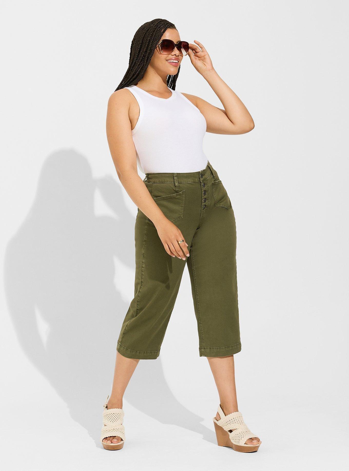 Crop Wide Leg Stretch Twill High Rise Patch Pocket Pant