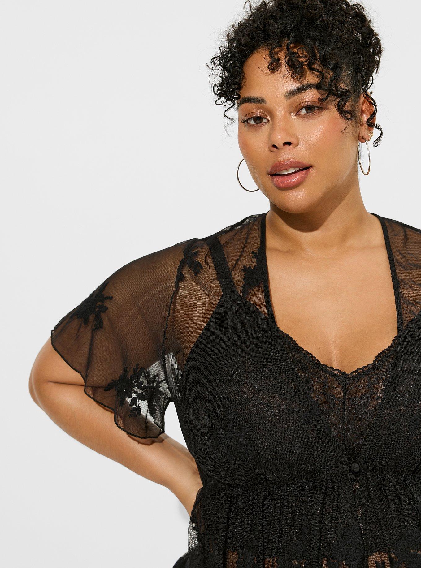 Plus Size - Embroidered Mesh Peplum Kimono - Torrid