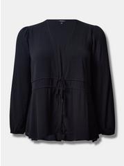 Washable Gauze Tie Front Kimono, DEEP BLACK, hi-res
